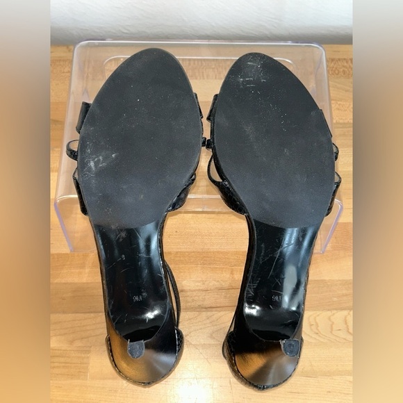 Talbots Lana Strappy Ankle Strap Black Leather Snake Skin 3 Inch Heel Size 9 - Picture 8 of 10